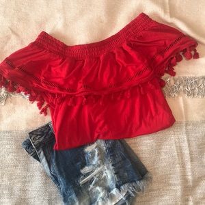 SOLD Red Off the Shoulder Top